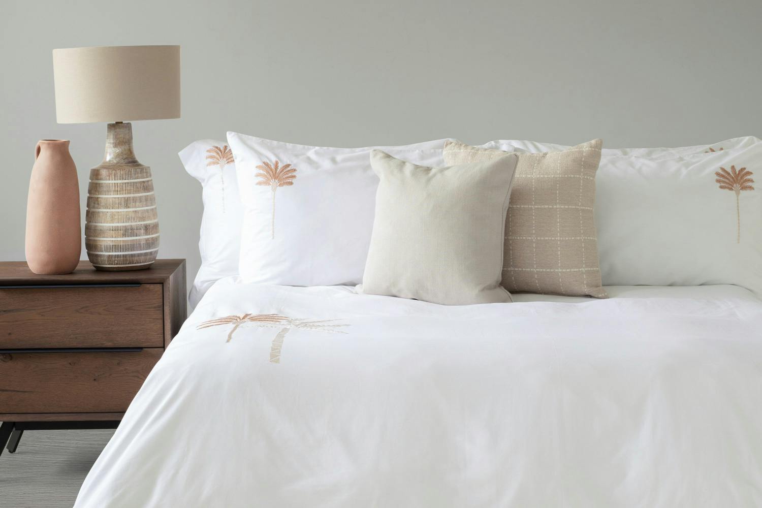 The Linen Room  | Palm Duvet Cover Set | White | Super King