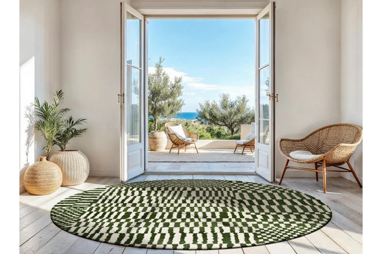 Louis De Poortere | Berber | Indoor Eco Rug | Green/White | 140 x 140 cm