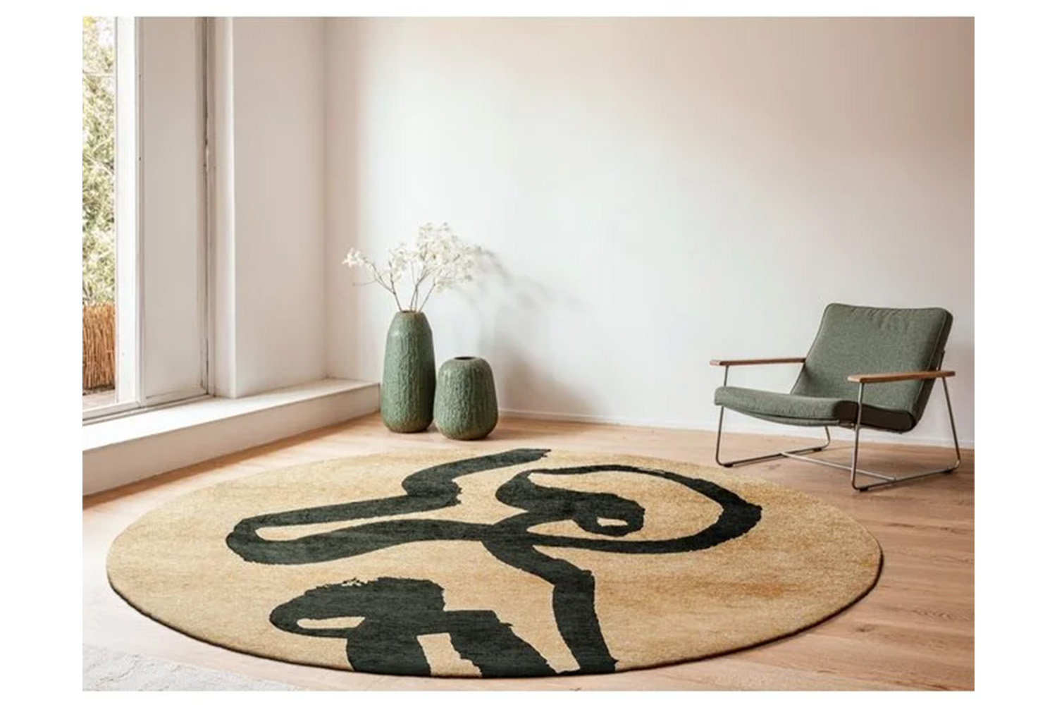 Louis De Poortere | Ribbon Garden Spirit | Indoor Eco Rug | Beige/Green | 140 x 140 cm