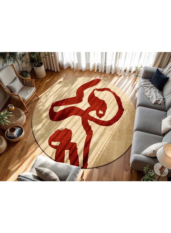 Louis De Poortere | Ribbon Imperial | Indoor Eco Rug | Beige/Red | 140 x 140 cm