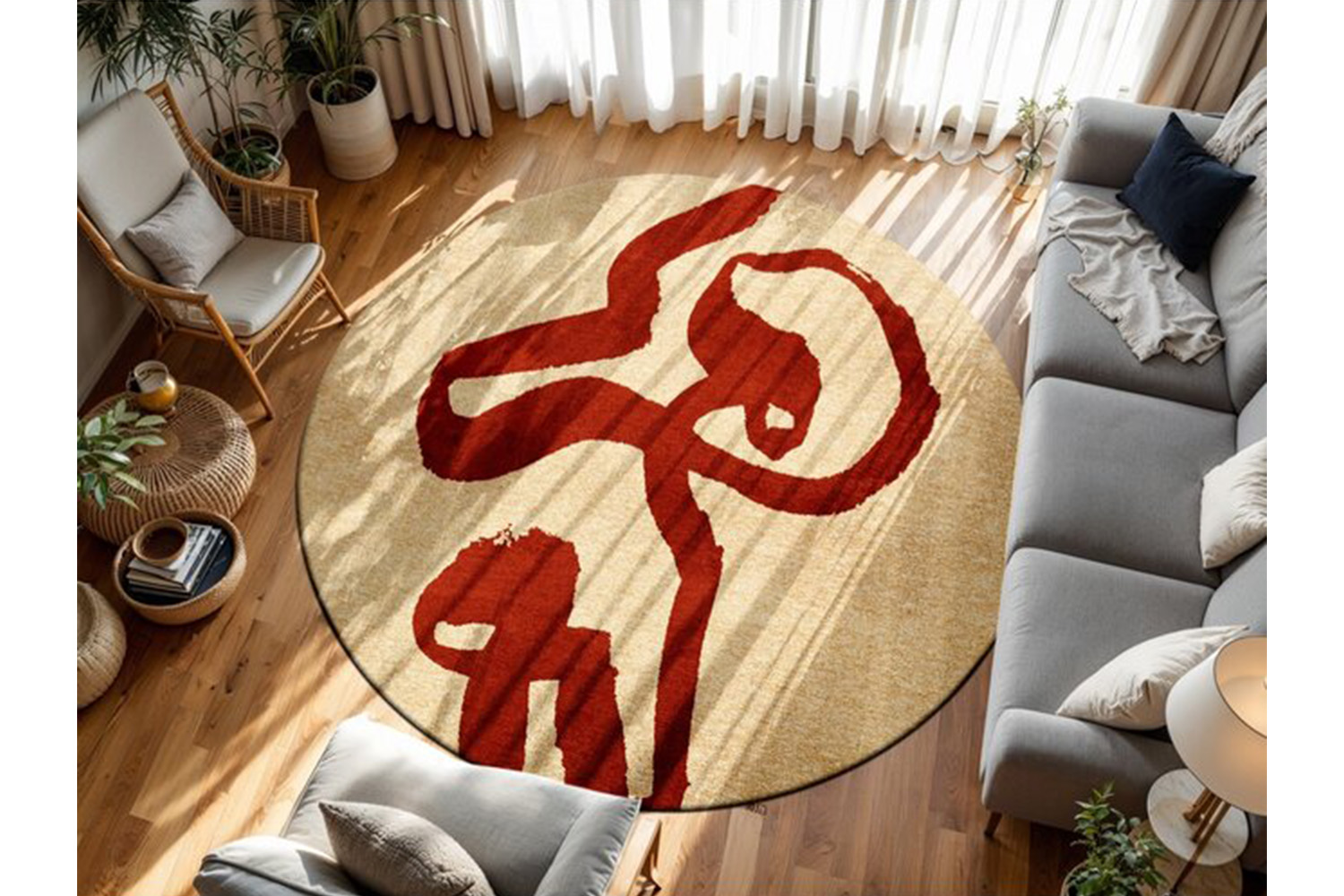 Louis De Poortere | Ribbon Imperial | Indoor Eco Rug | Red/Beige | 240 x 240 cm