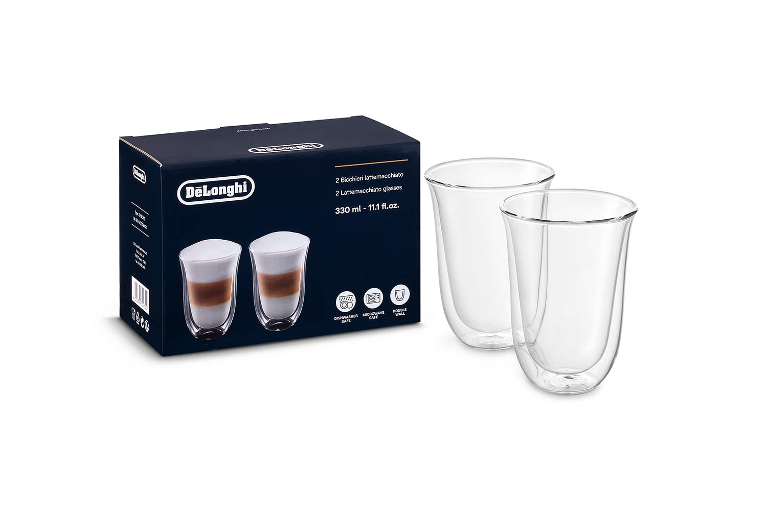 De'Longhi Latte Macchiato Double Wall Coffee Glasses | DLSC312 | 2 Piece
