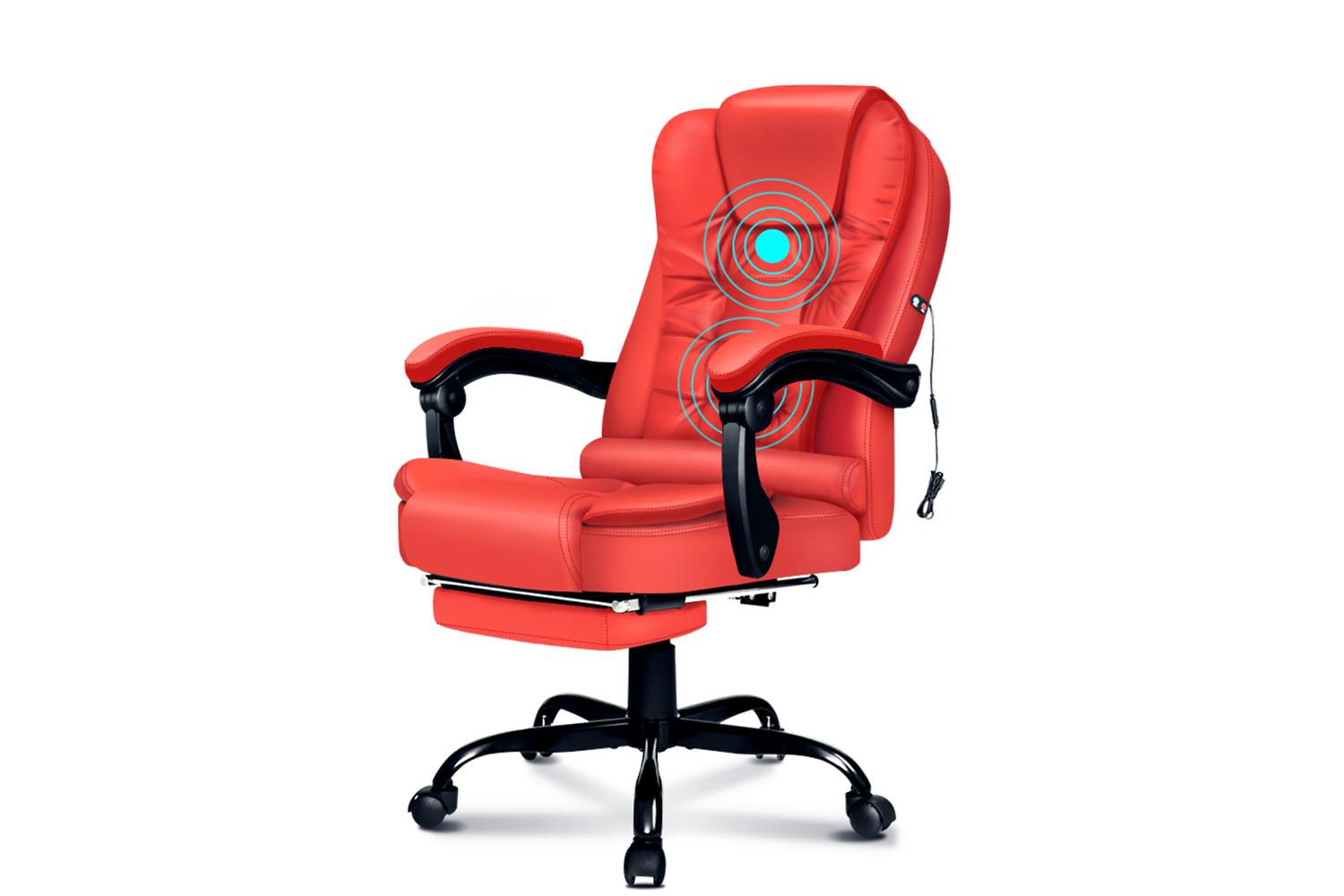 Elfordson Massage Home Office Chair with Footrest | Red