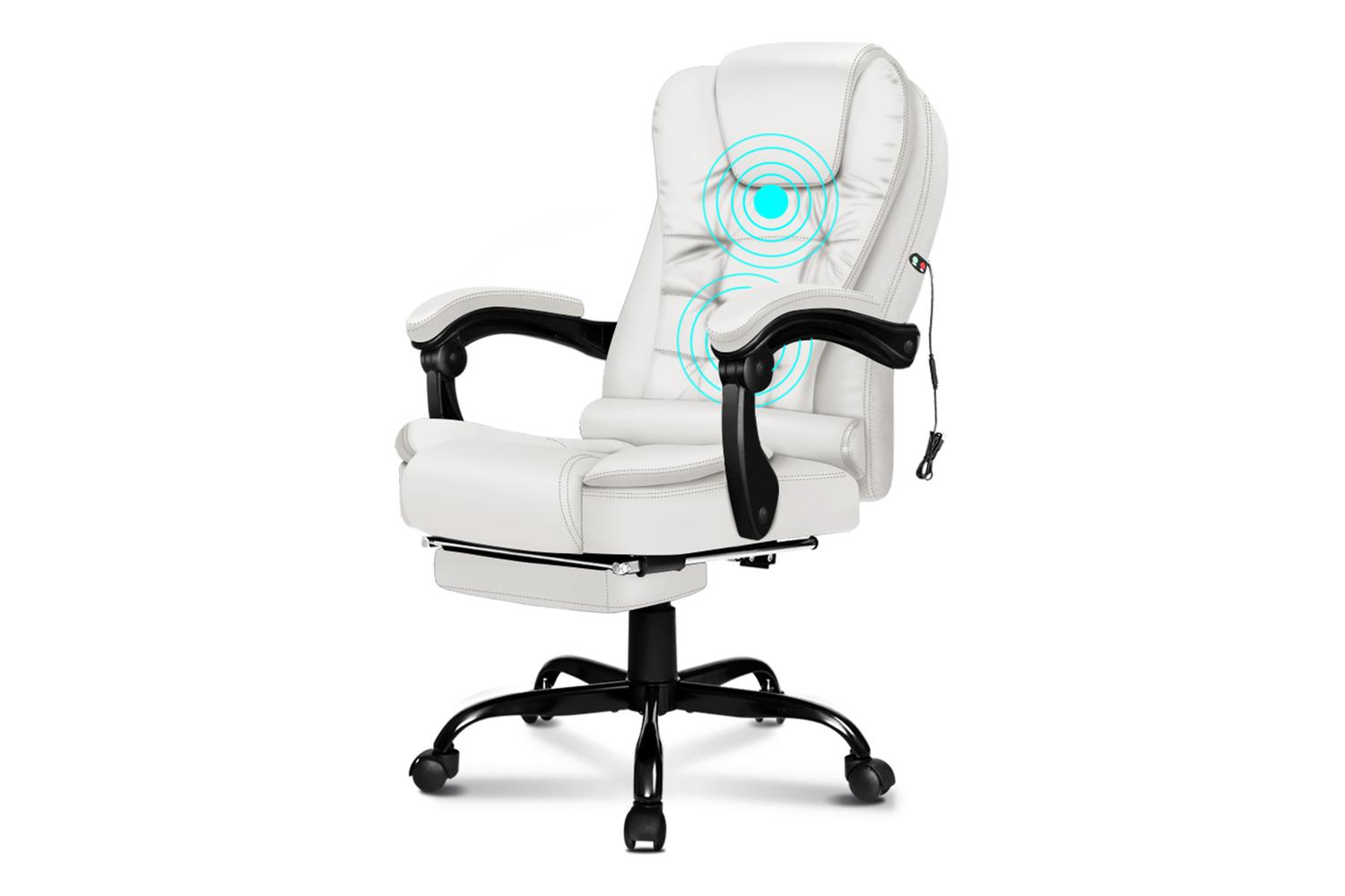 Elfordson Massage Home Office Chair with Footrest | White
