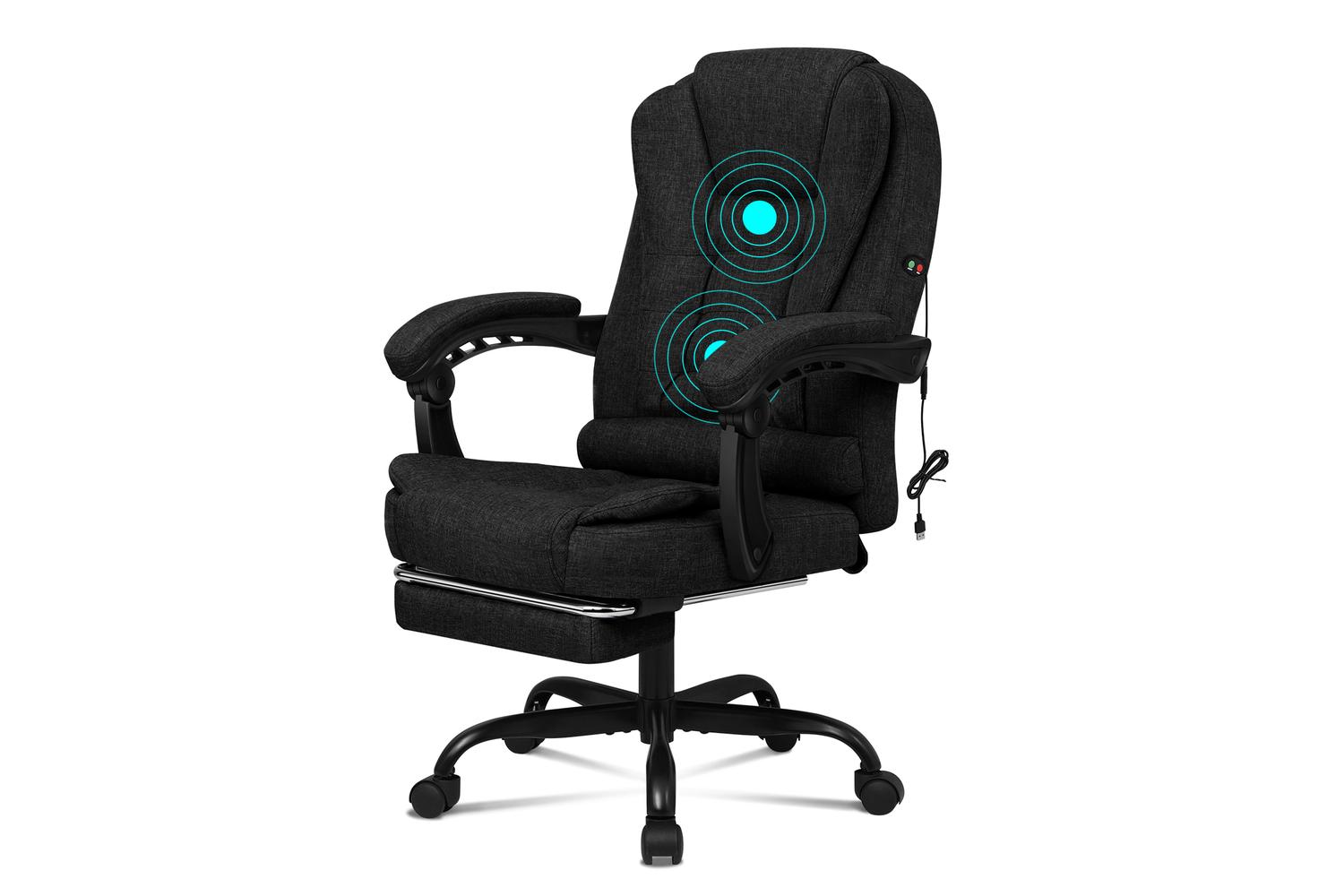 Elfordson Massage Home Office Chair with Footrest | Linen | Black