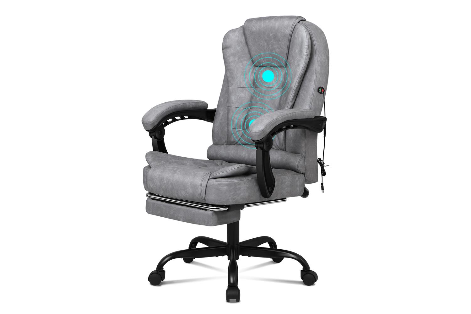 Elfordson Massage Leather Home Office Chair with Footrest | Grey