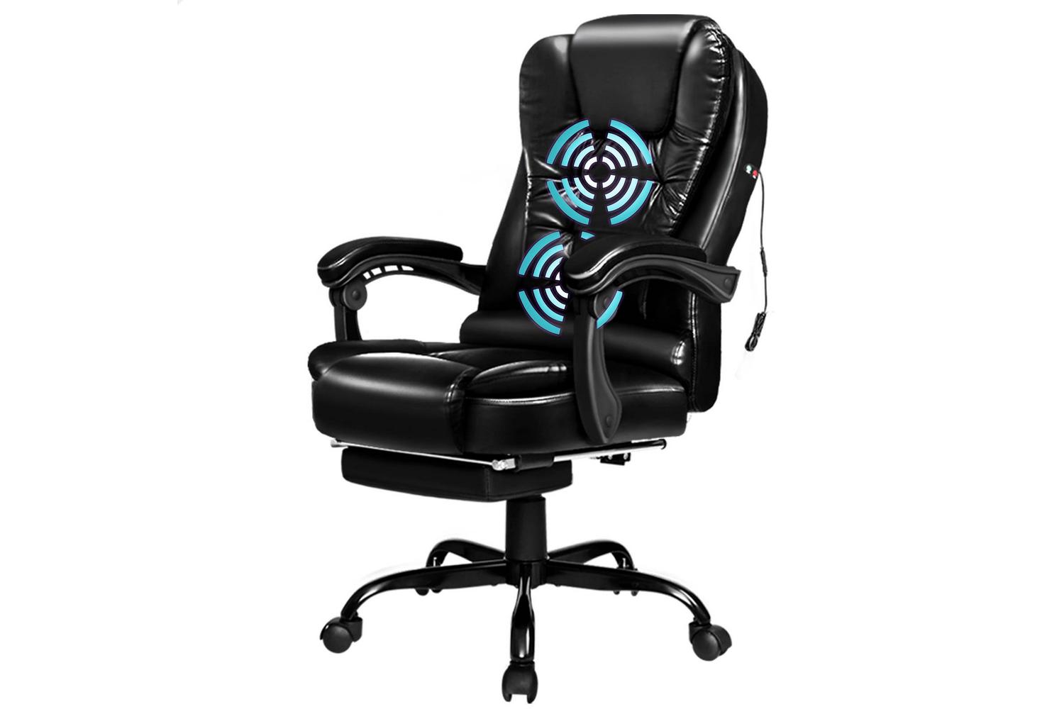 Elfordson Massage Leather Home Office Chair with Footrest | Black