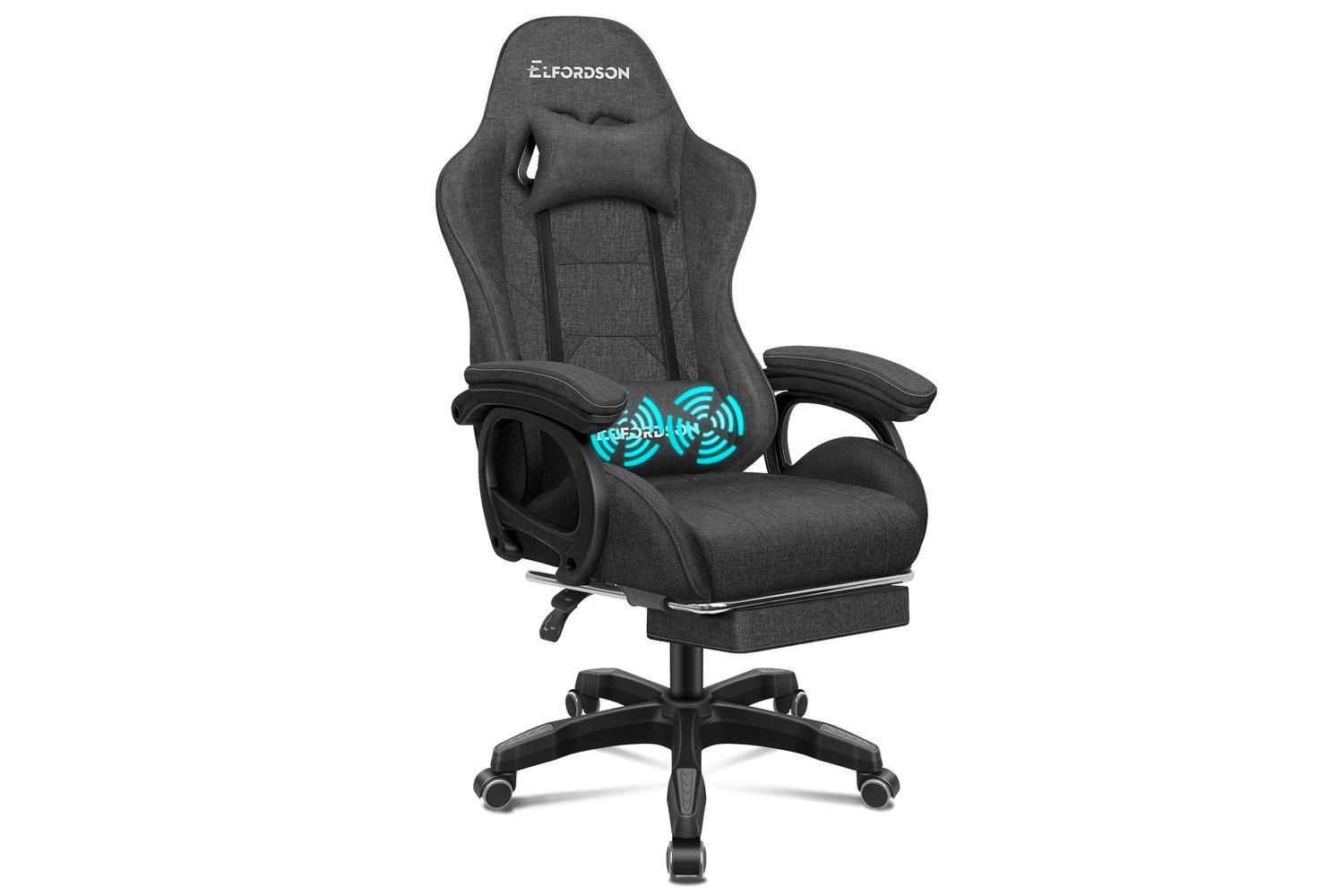 Elfordson Gaming Chair with 2-Point Massage Lumbar Support | Dark Grey