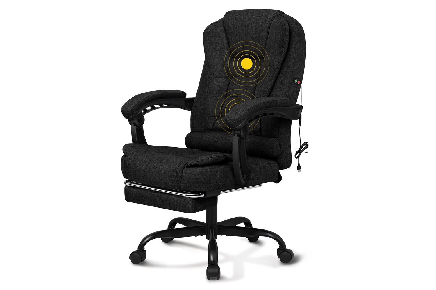 Elfordson Massage Home Office Chair with Footrest | Linen | Black