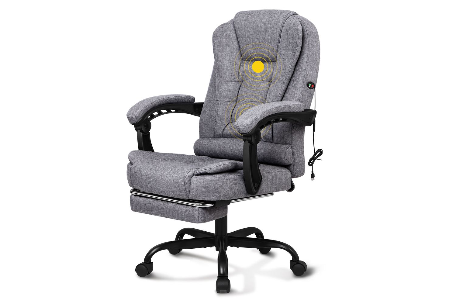 Elfordson Massage Home Office Chair with Footrest | Linen Fabric | Grey