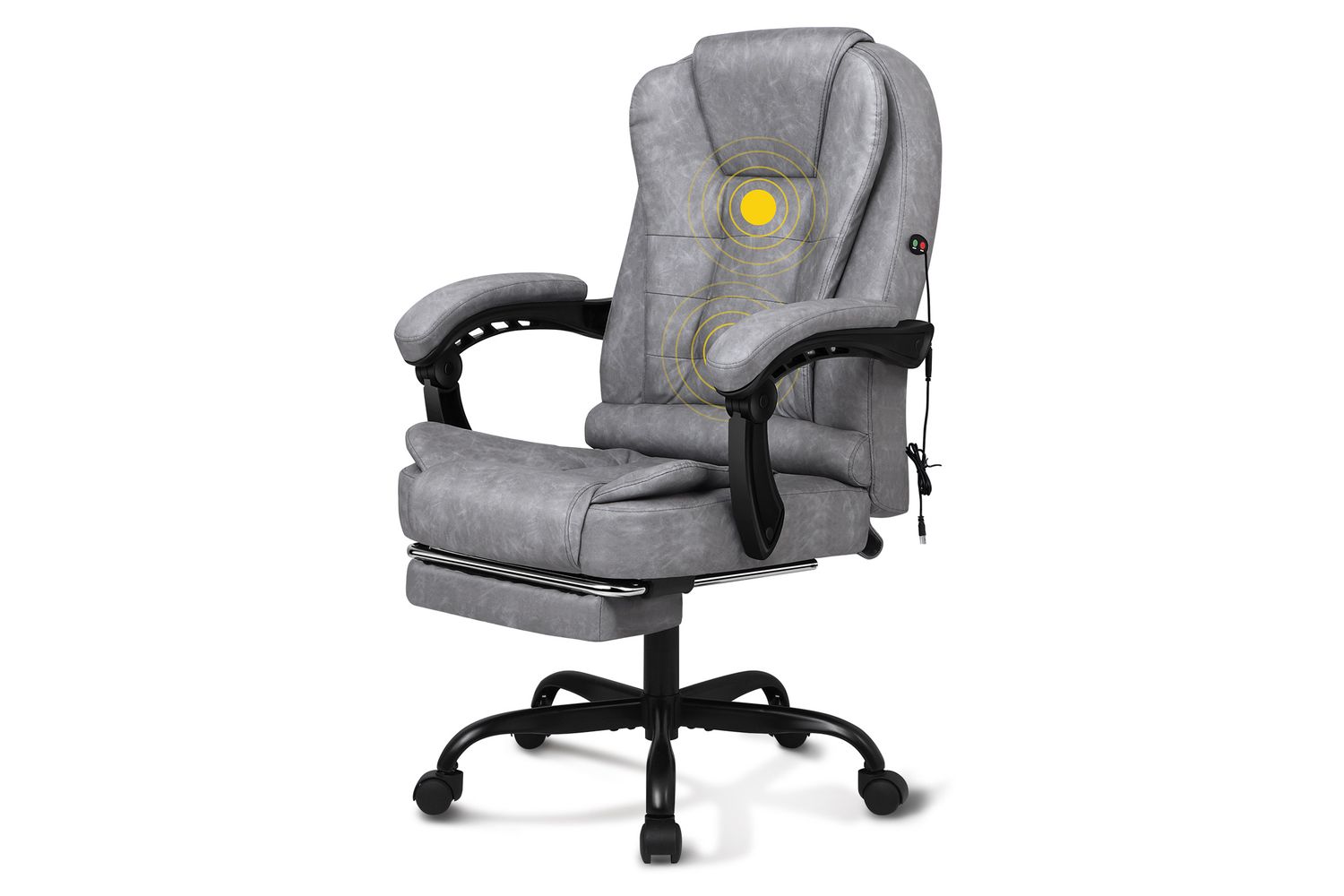 Elfordson Massage Leather Home Office Chair with Footrest | Grey