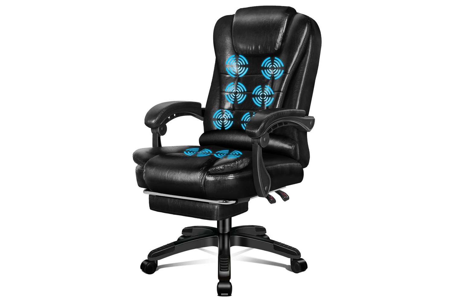 Elfordson Massage Office Chair with Heated Seat | Glossy Black