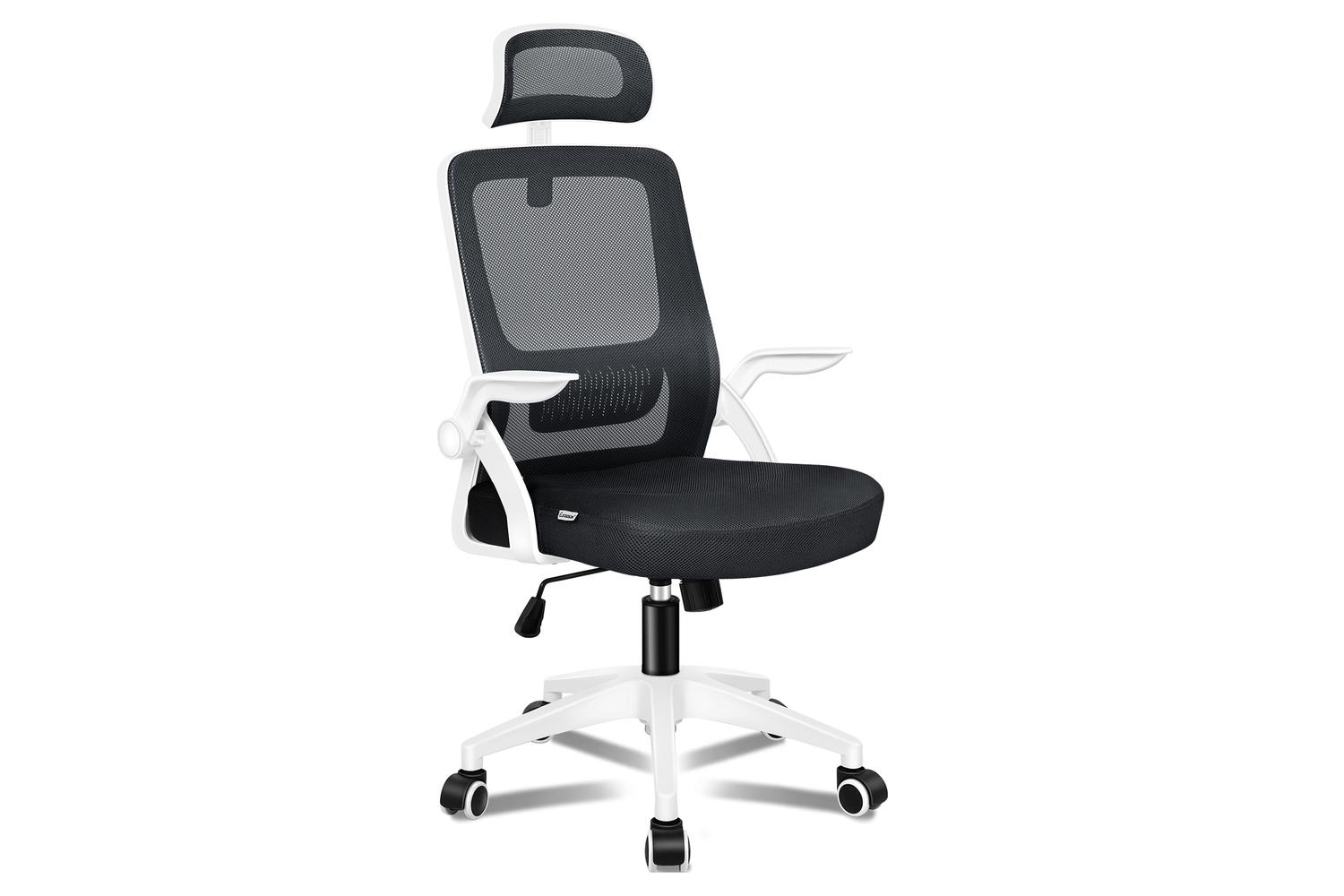 Elfordson Home Office Chair with Flip-Up Armrests | Black/White