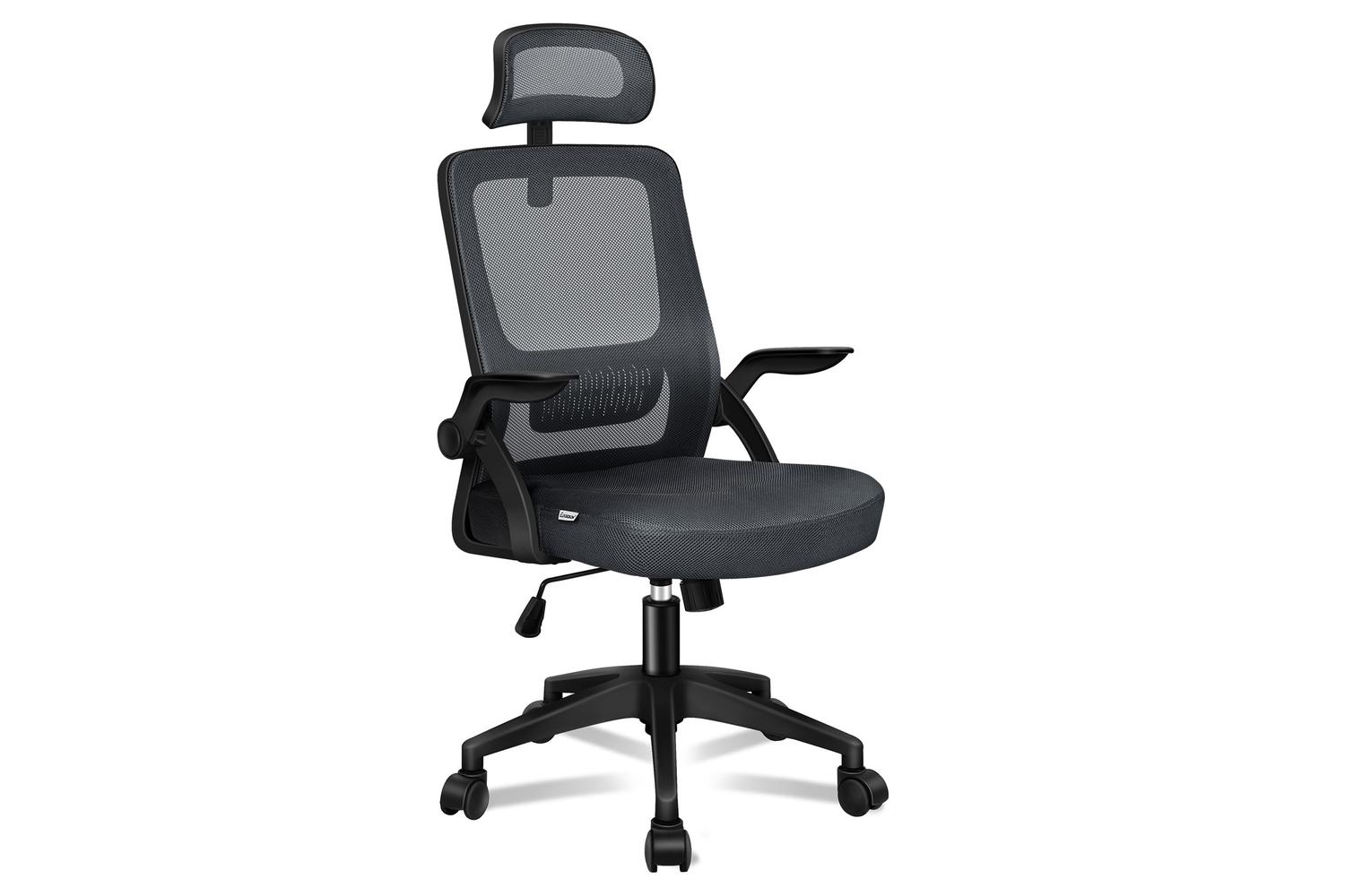Elfordson Home Office Chair with Flip-Up Armrests | Dark Grey