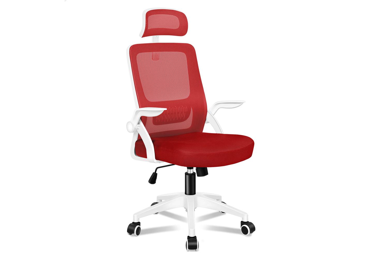 Elfordson Home Office Chair with Flip-Up Armrests | Red/White