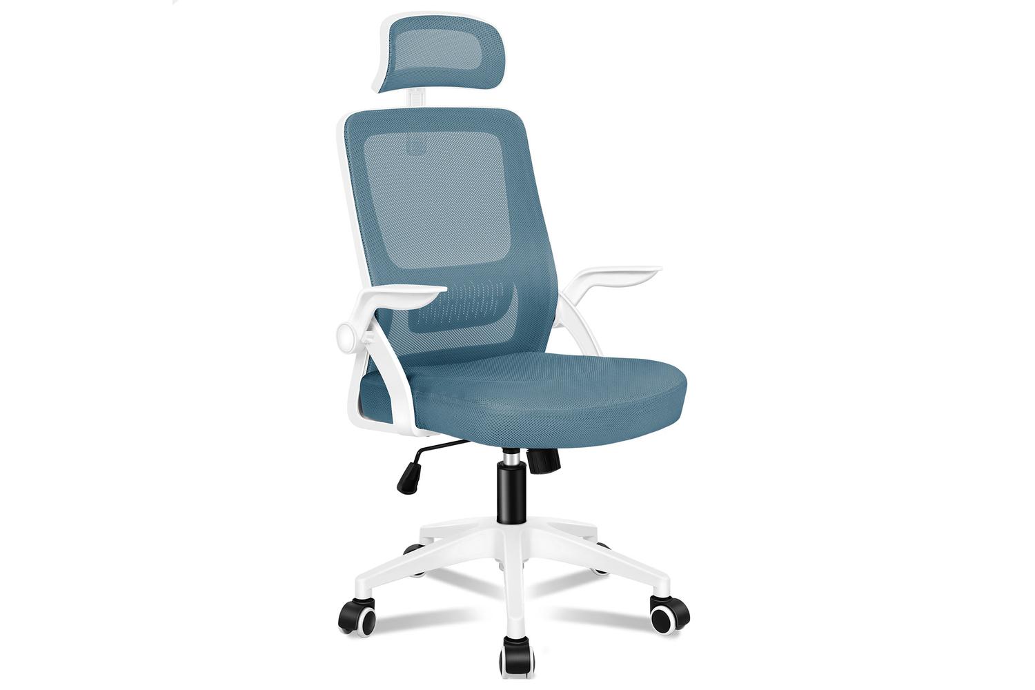 Elfordson Home Office Chair with Flip-Up Armrests | Blue/White