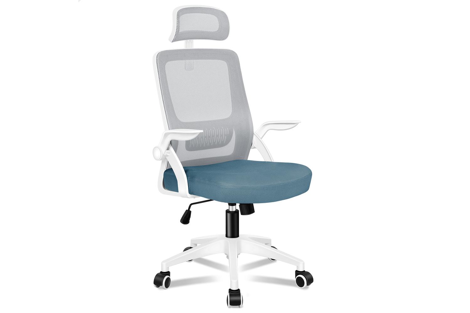 Elfordson Home Office Chair with Flip-Up Armrests | Blue/Grey