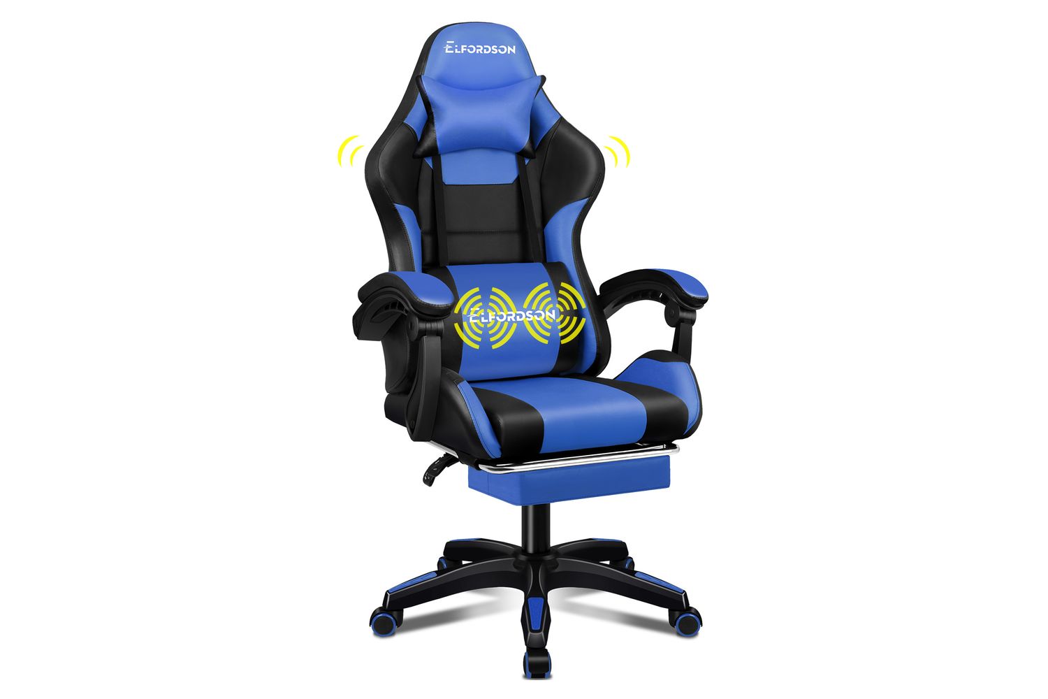 Elfordson Massage Gaming Chair with XL Lumbar Cushion | Blue/Black