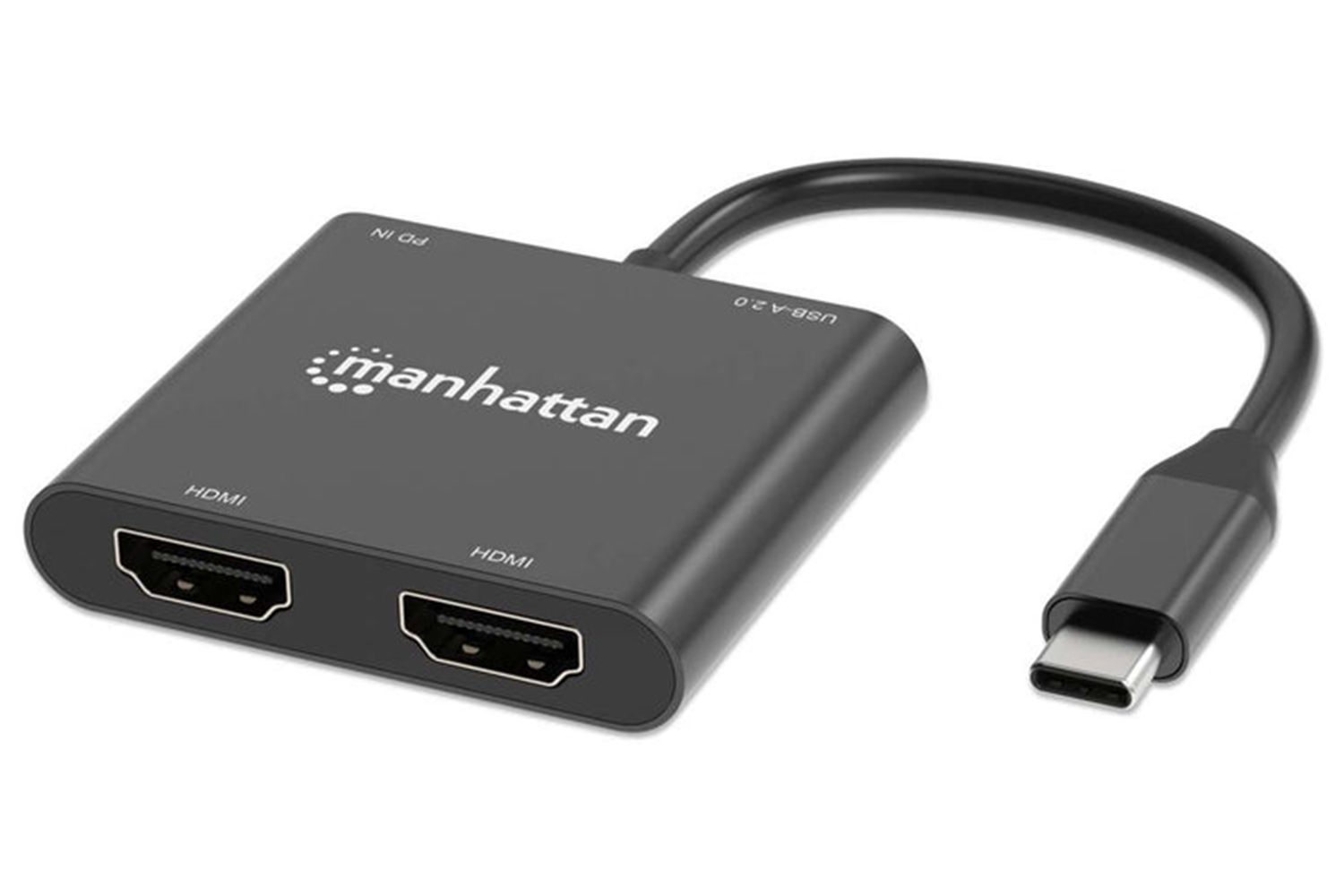 Manhattan USB-C PD to Dual-HDMI Monitor Adapter | Black