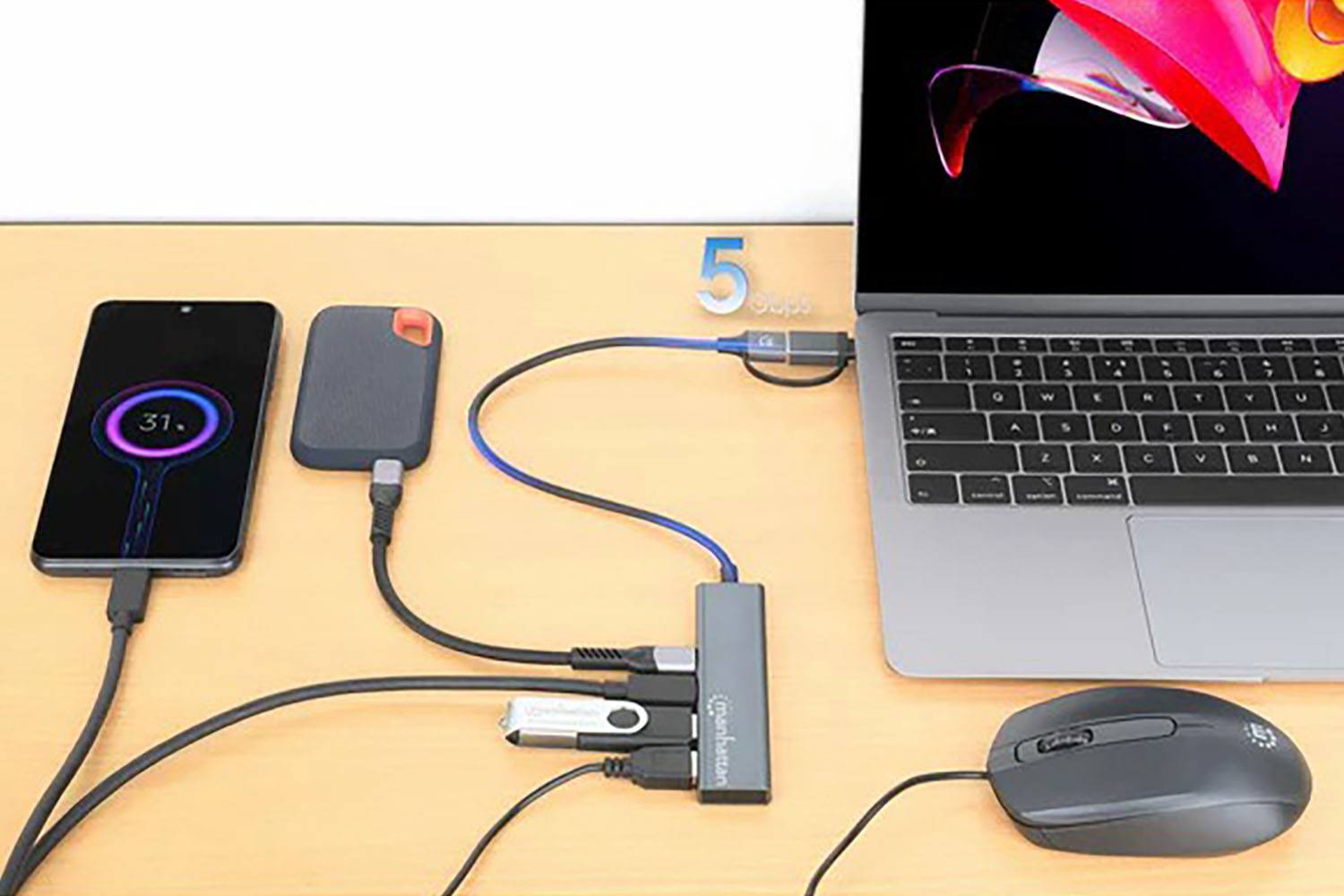 Manhattan 4-Port USB 3.0 Type-C / Type-A 2x2 Combo Hub | Space Grey