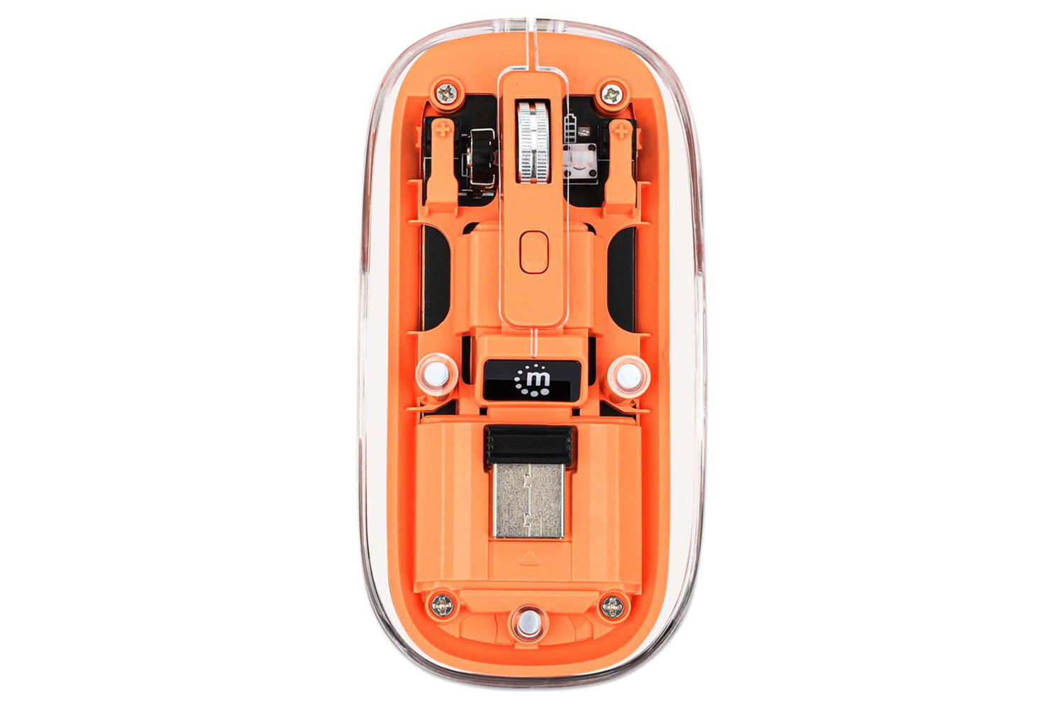 Manhattan Rechargeable Wireless USB Mouse | Clear/Orange