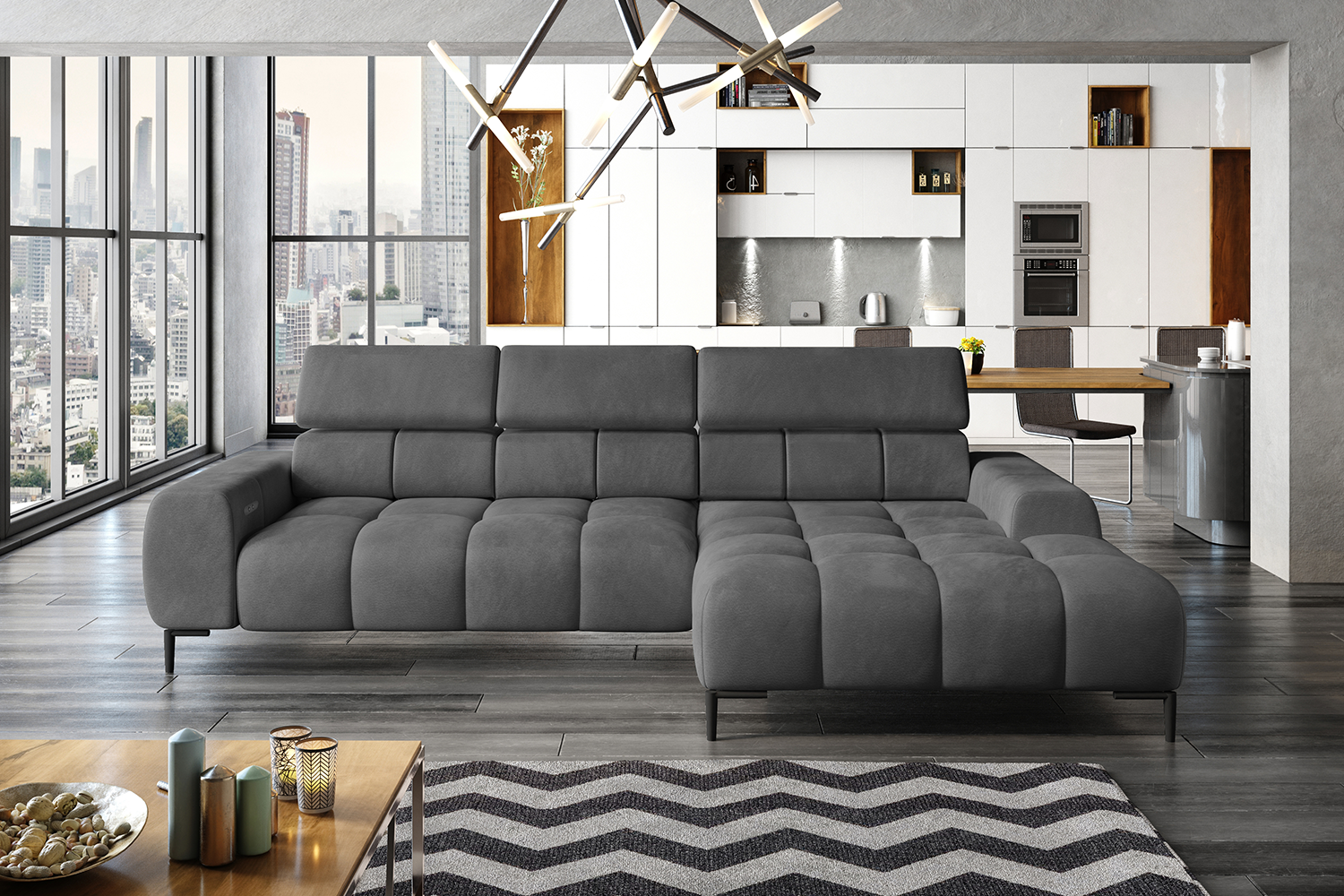 Cassie Chaise Sofa | Power Recliner | Small | Fabric | Grey