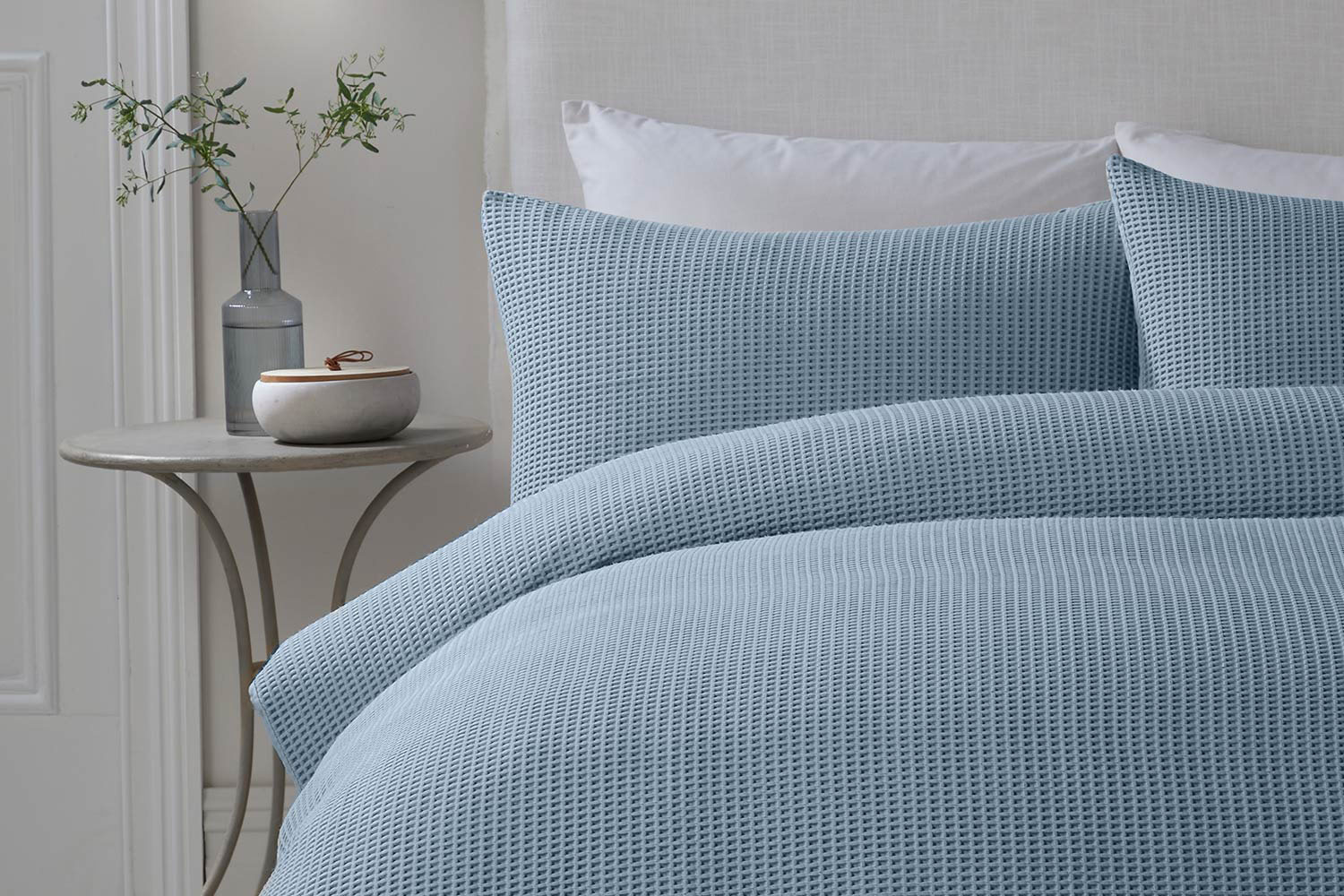 Serene | Lindly Waffle Duvet Cover Set | Blue | Super King