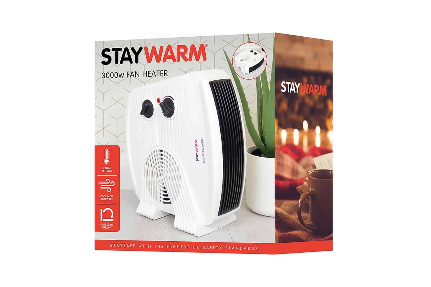 Staywarm | Staywarm 3000w Upright Flatbed Fan Heater | White