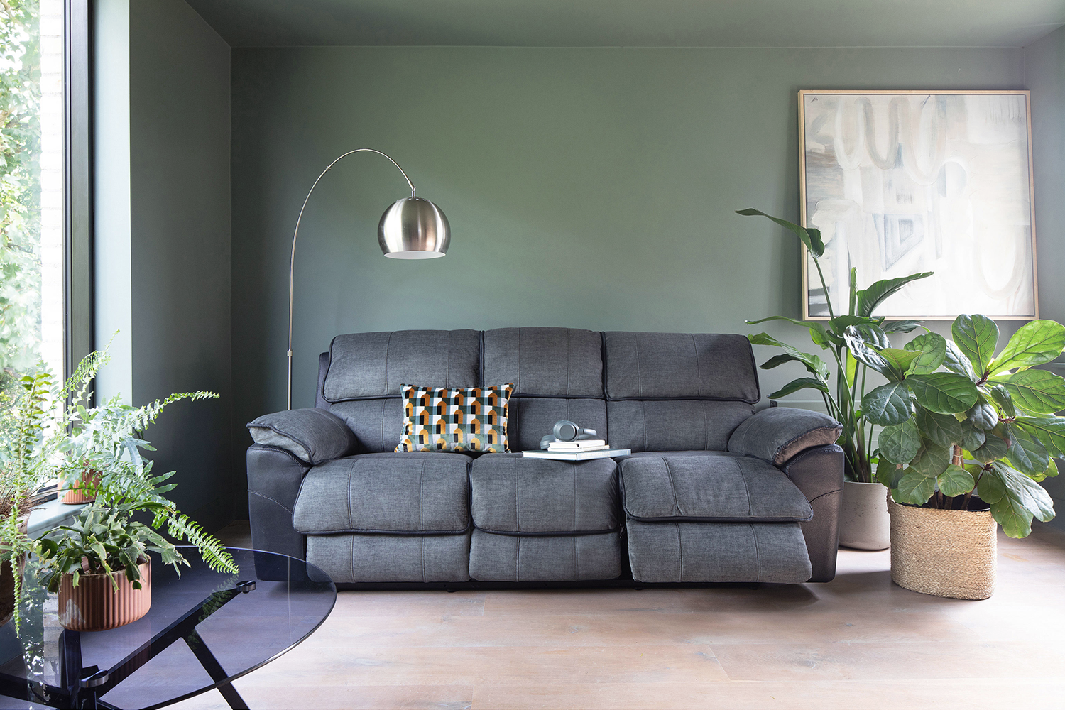 Potts 3 Seater Sofa | Manual Recliner | Grey