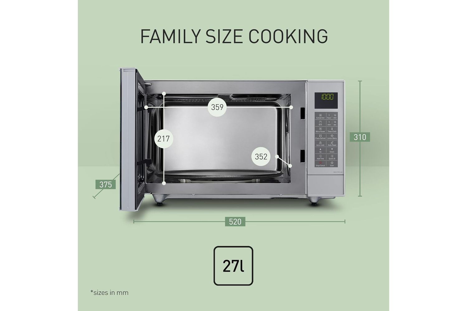 Panasonic | Combination Microwave | Chrome | 27 Litres | MICR09W