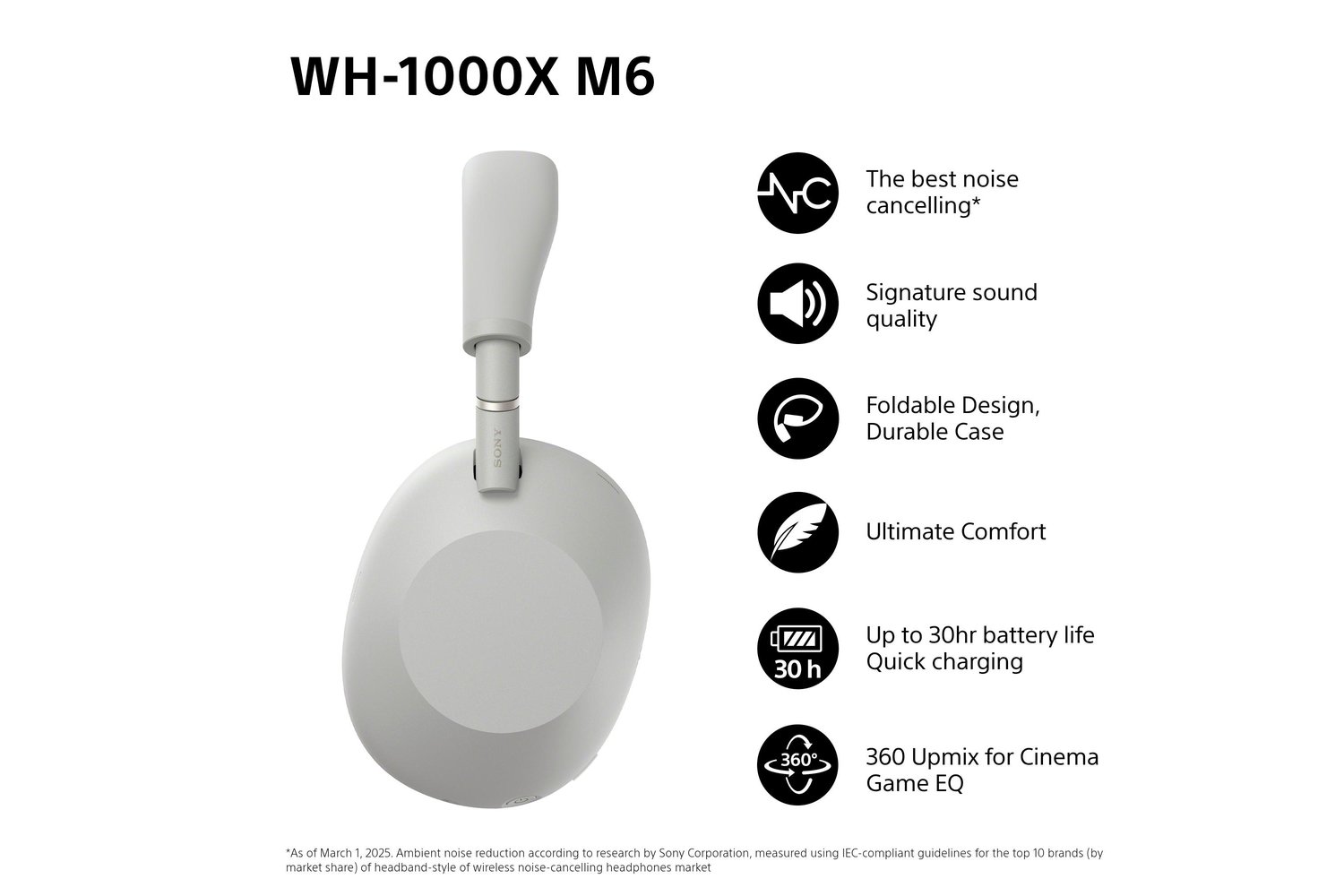 Sony WH-1000XM6 Noise Cancelling Wireless Bluetooth Over Ear Headphones | Silver