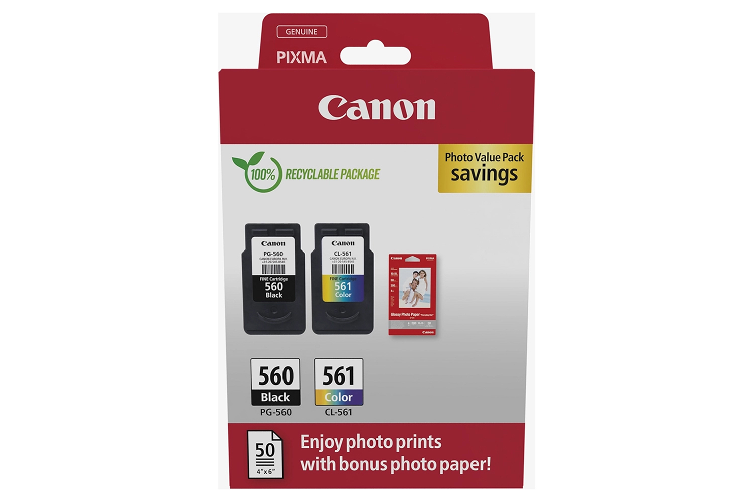 Canon PG-560/CL-561 Ink Cartridge with Photo Paper Value Pack