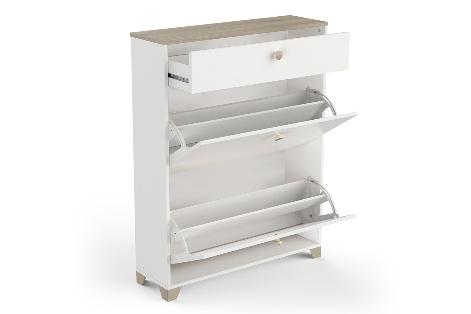 Izzy Shoe Storage Cabinet | 1 + 2 Drawer | White/Oak