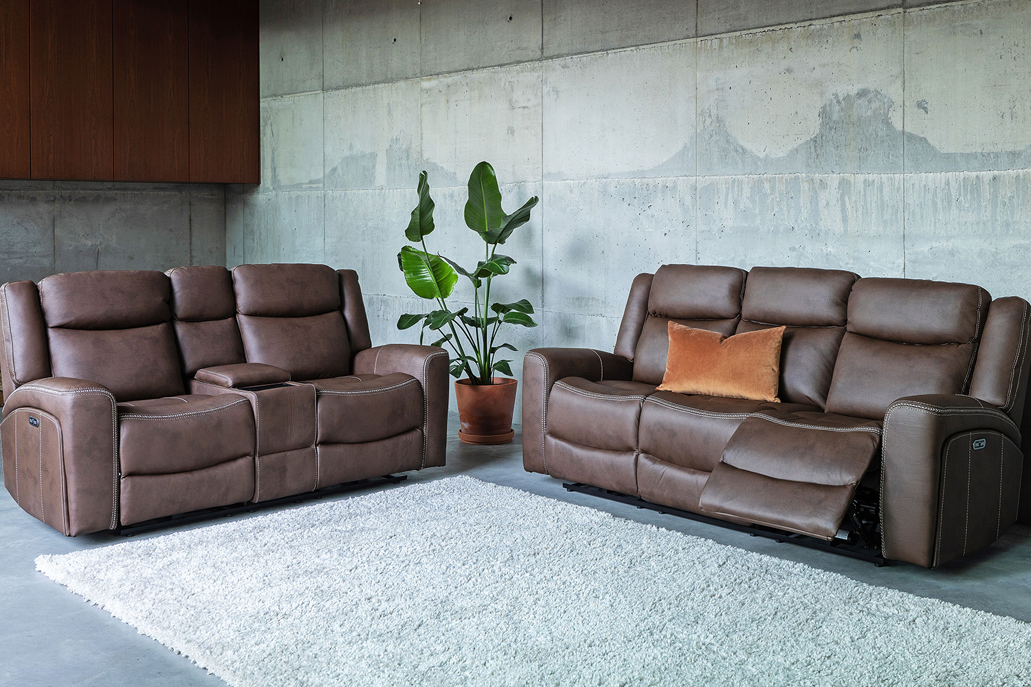 Atlanta 2 Seater Sofa | Console | Power Recliner | Brown