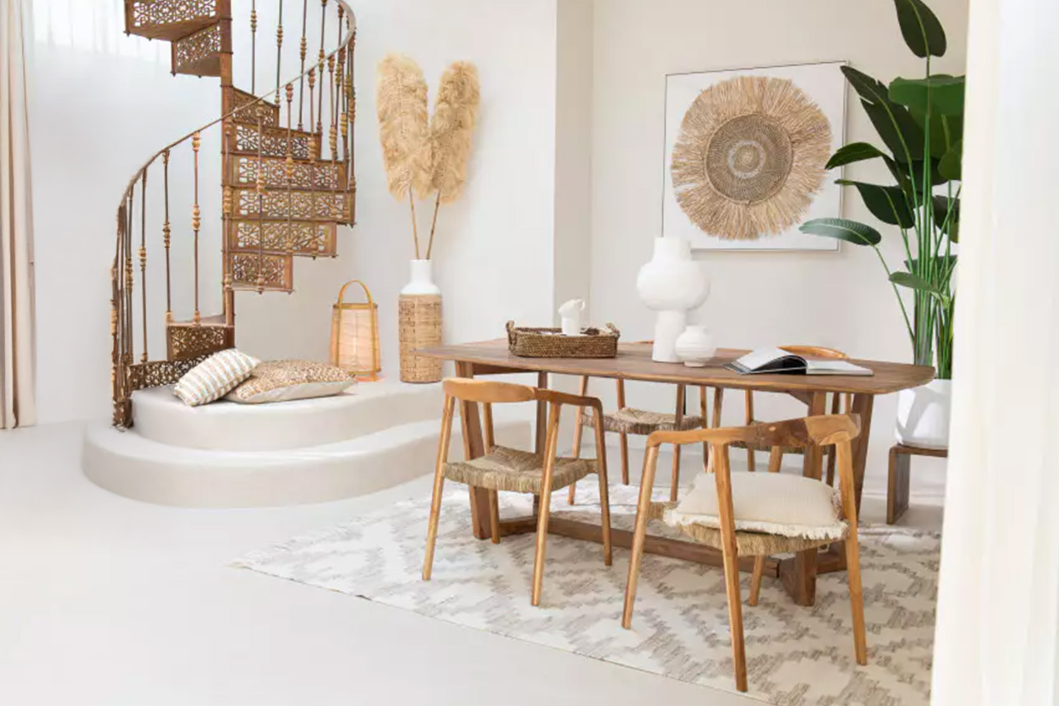 Ibiza Circle Framed Print Canvas | White/Cream | 100 x 100 cm