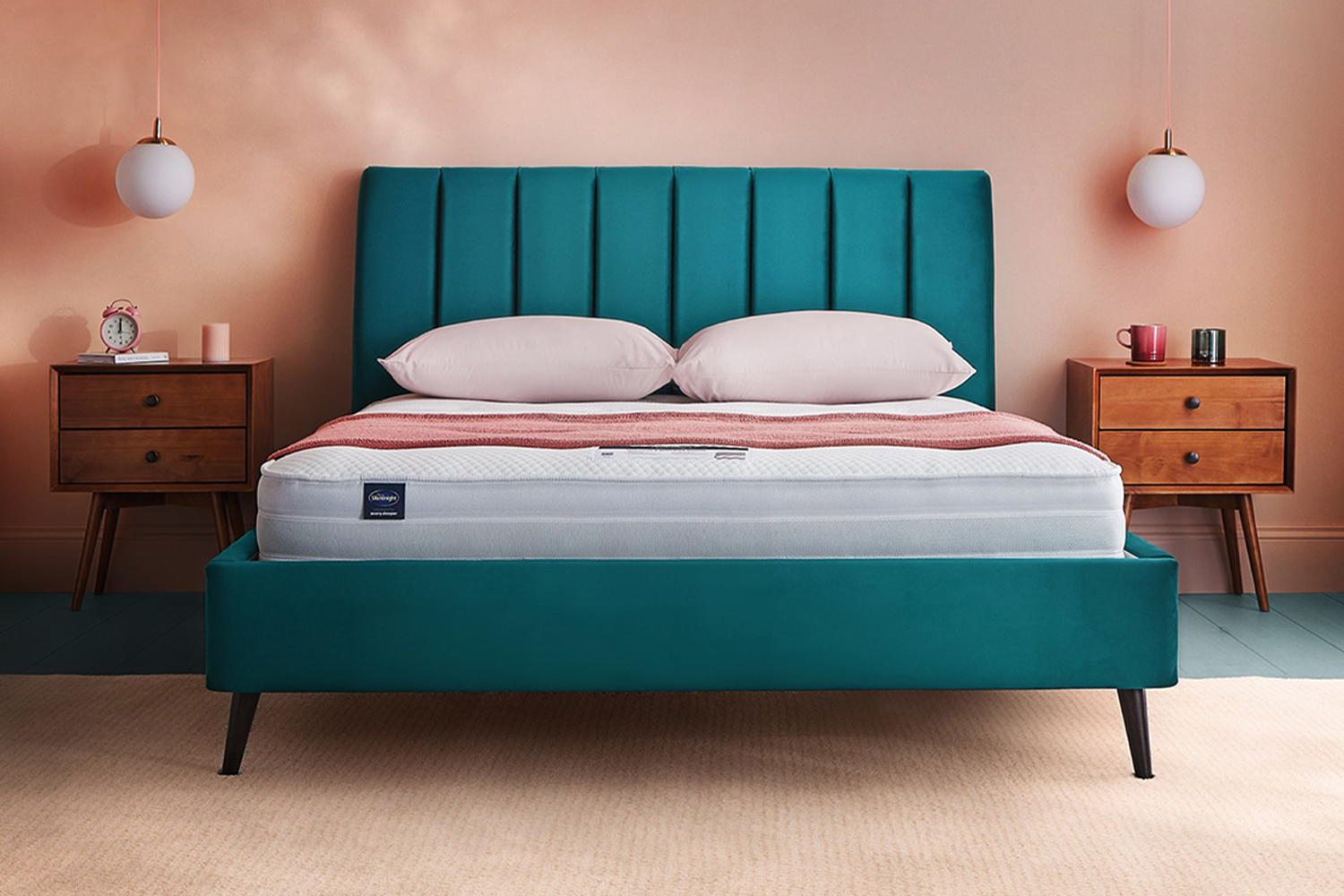 Silentnight | Octavia Bed Frame with Slant Dark Leg | Double | 4ft6 | Peacock