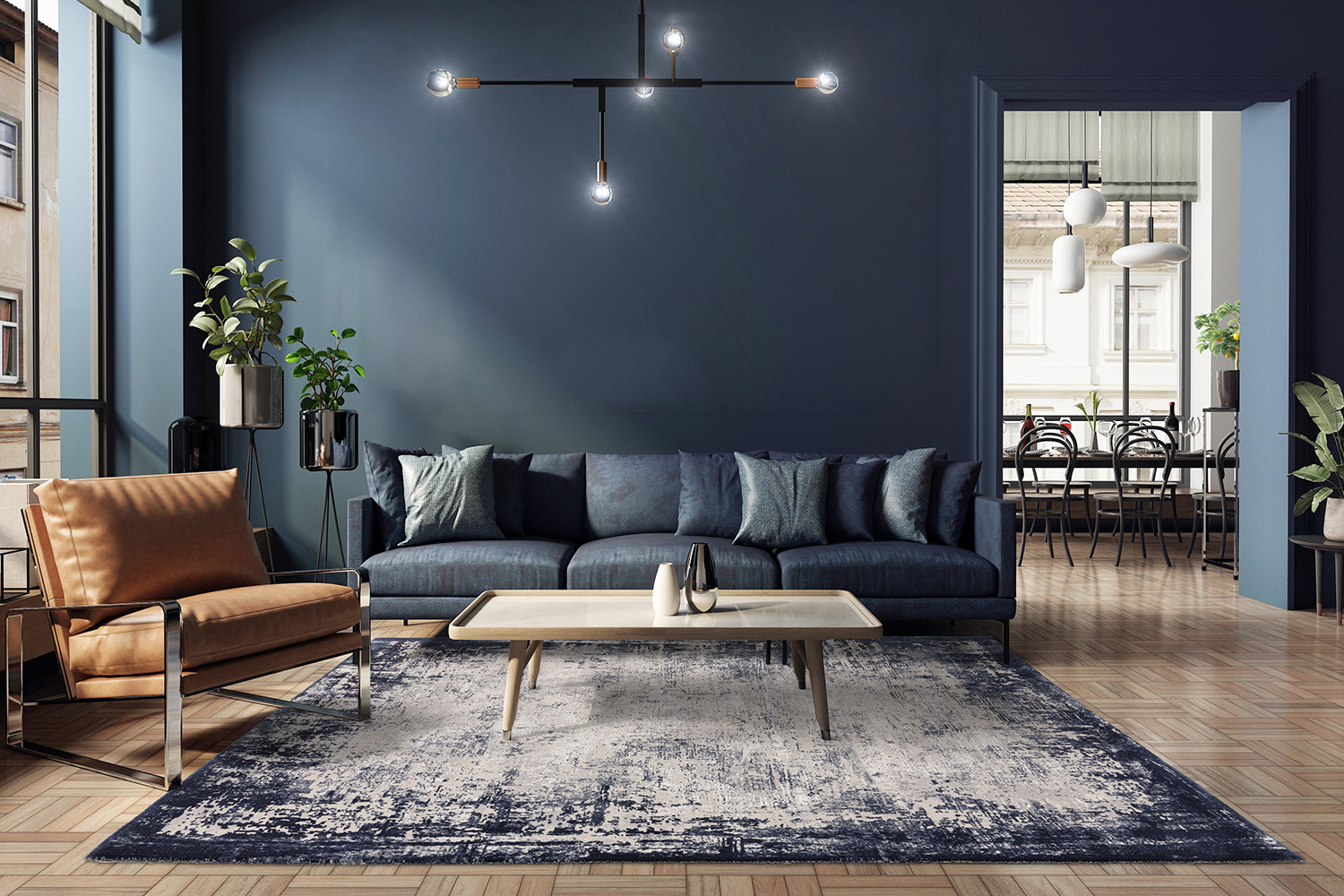 Adele Rug | Navy Border | 66 x 240 cm