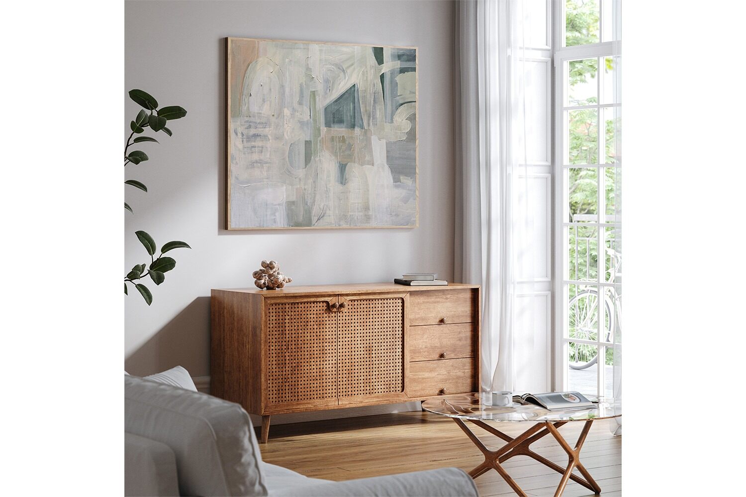 Edward View | Halbert Framed Canvas | Blue/Natural | 122 x 122 cm