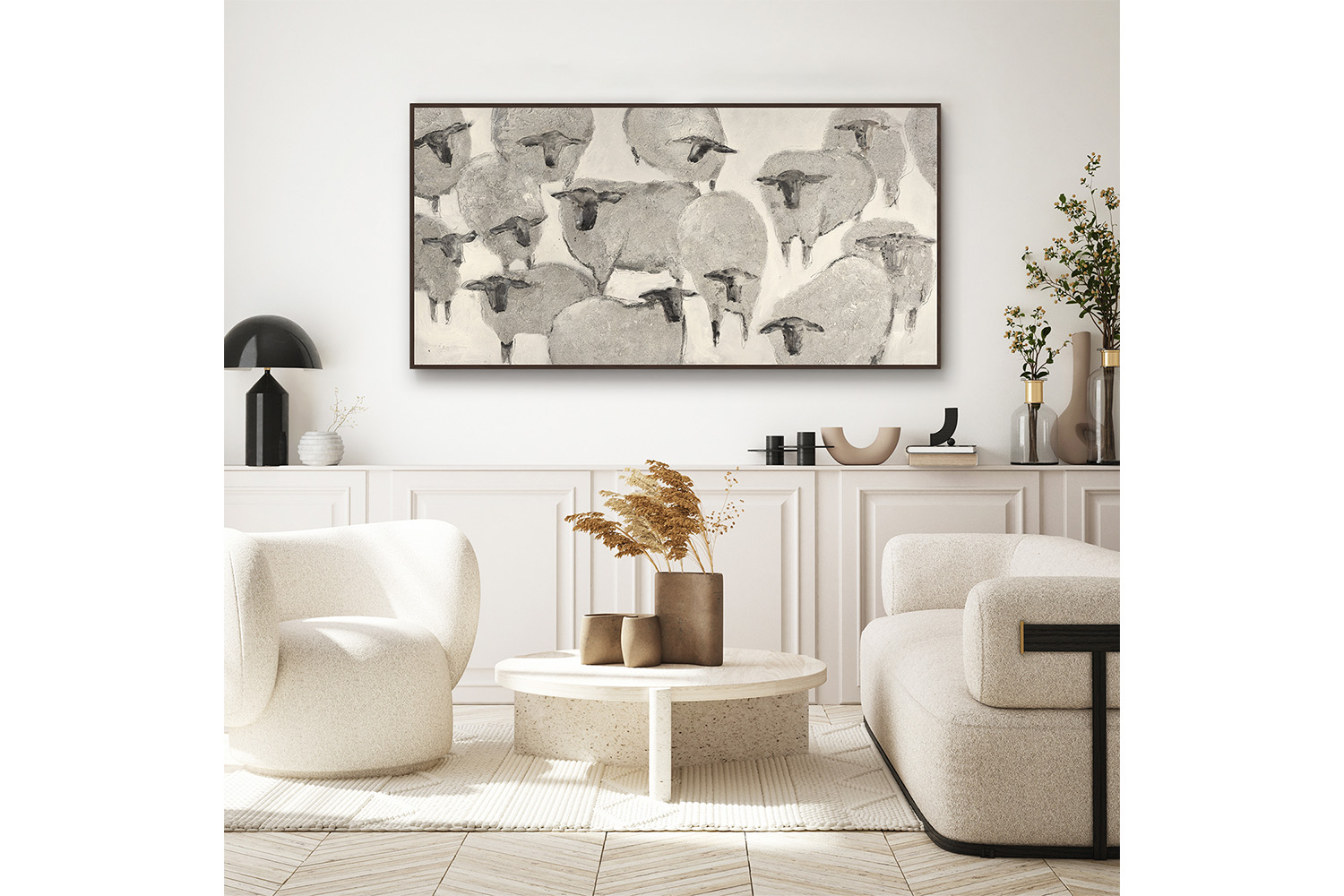 Ksenia Sizaya | Flock Framed Canvas | Natural/Taupe | 150 x 76 cm