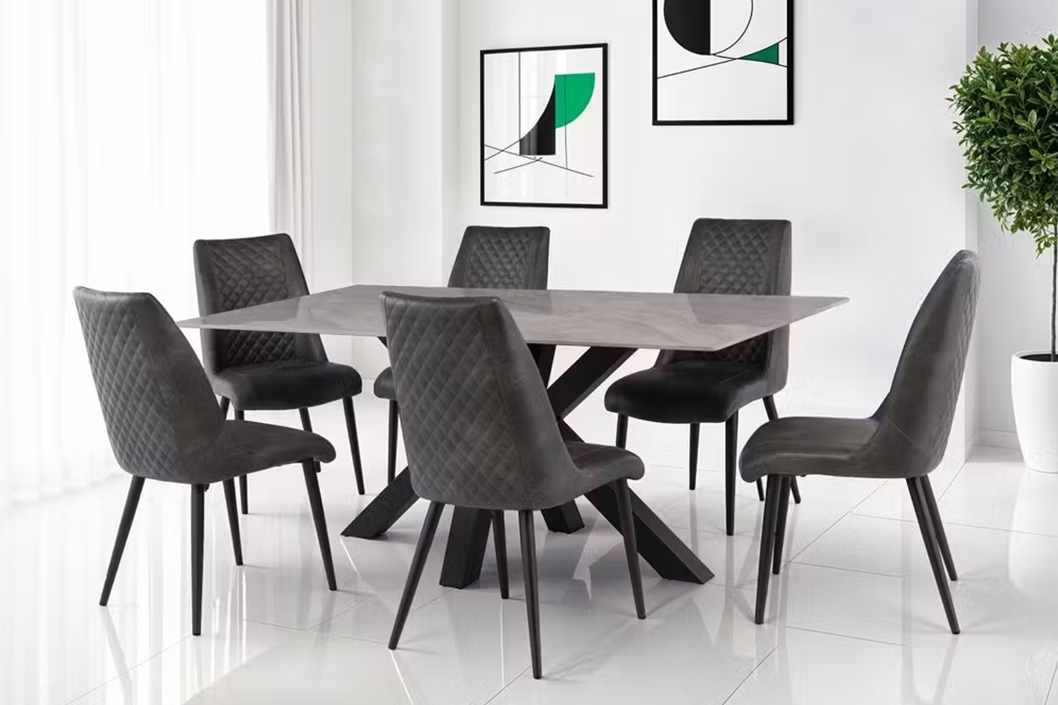 Amber Dining Chairs | Leather | Grey | Set of 2