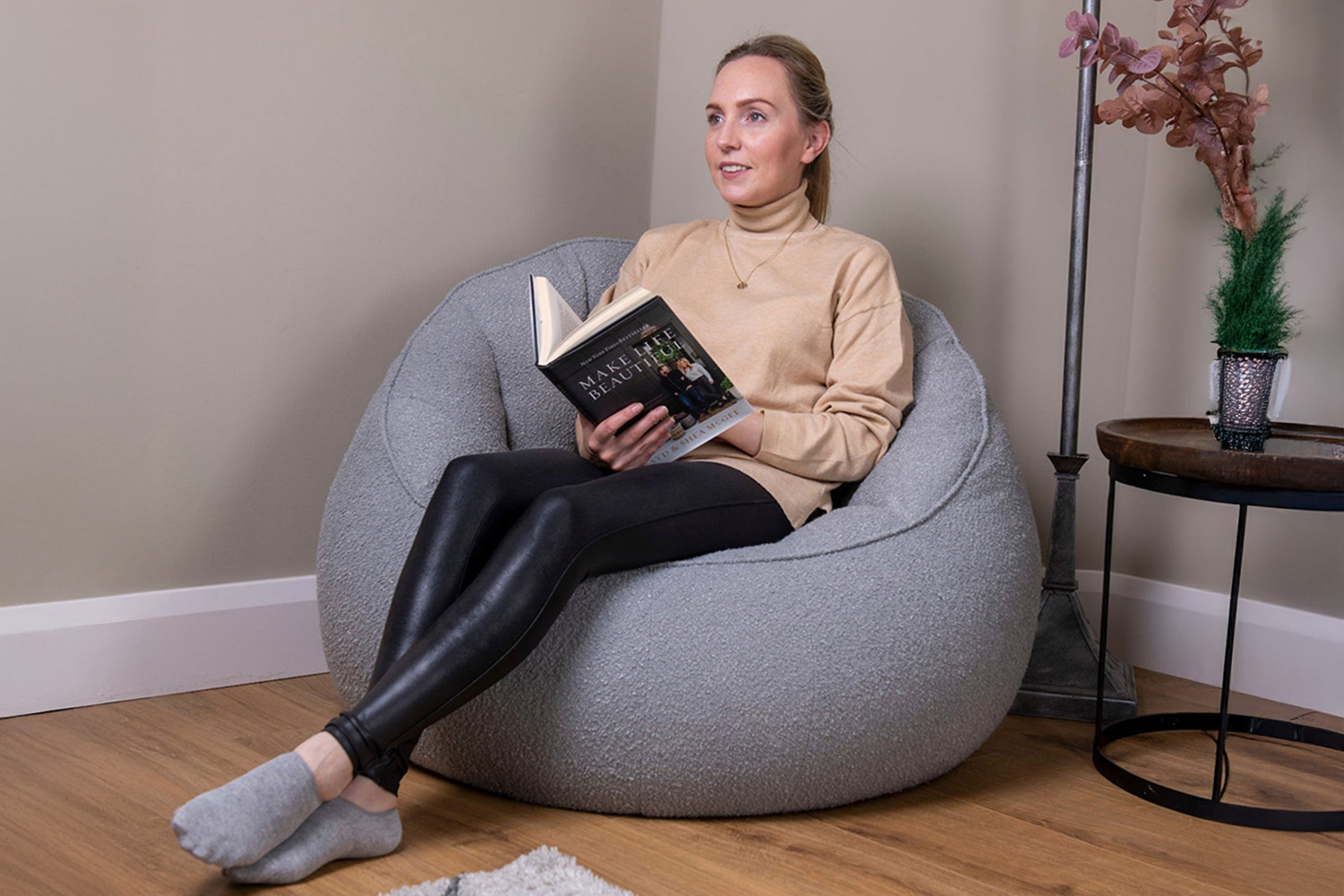 Elephant | Boucle Bedroom Chair Bean Bag | Grey