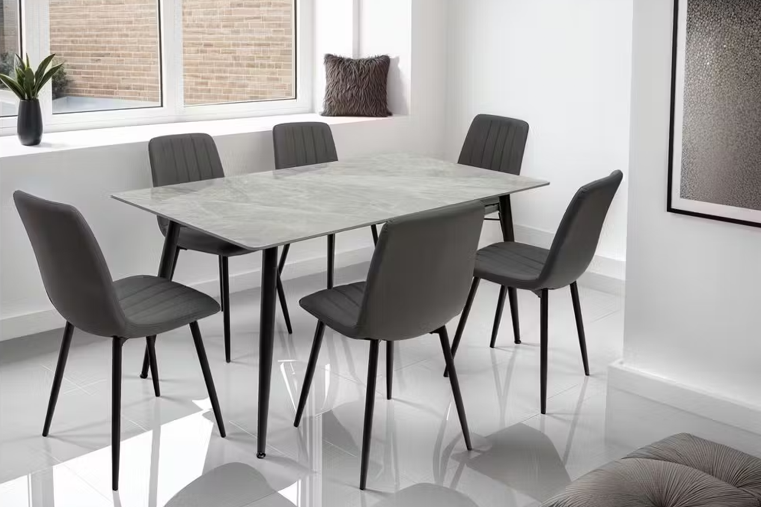 Dining Chairs | Leather | Grey | Set of 4