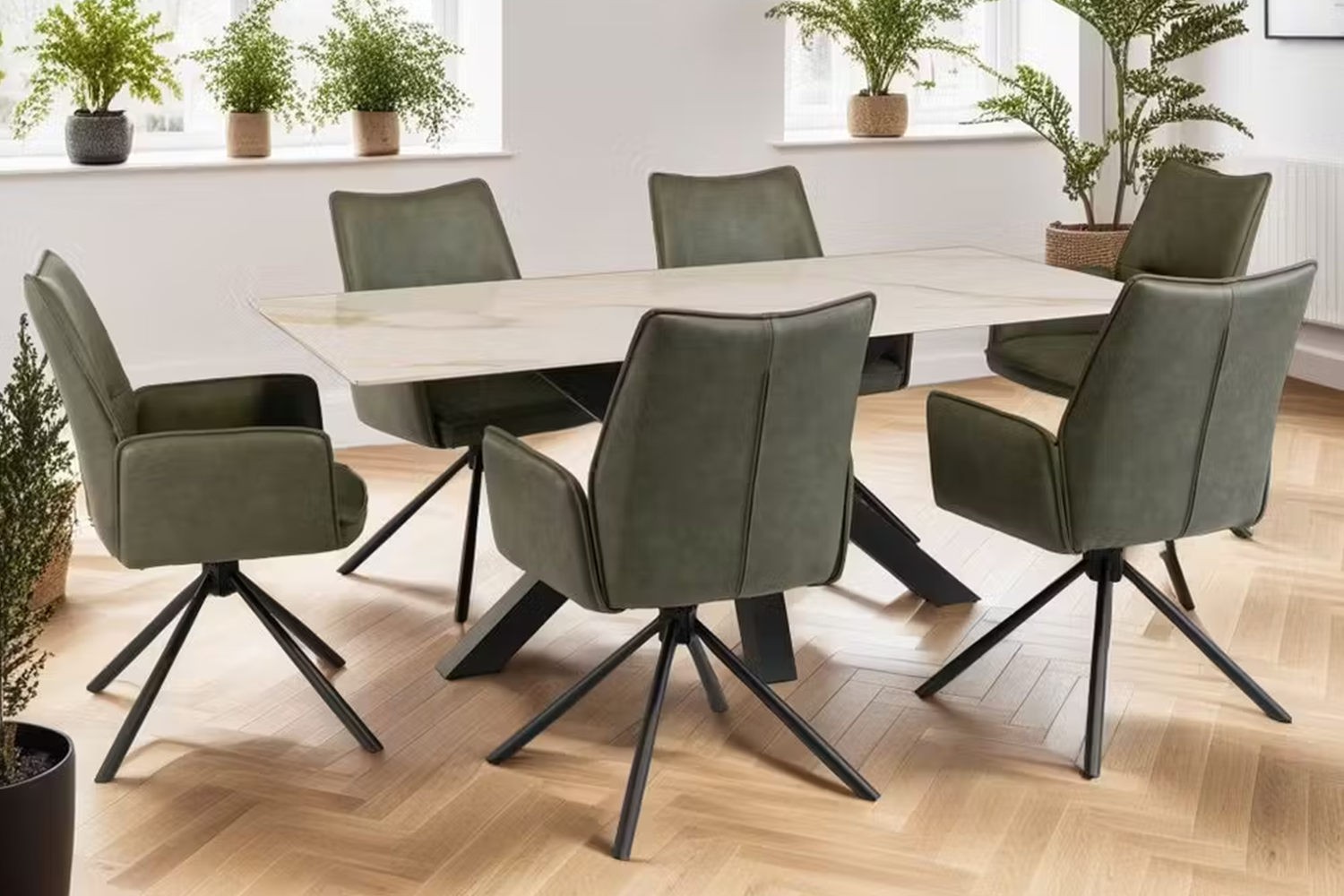 Granada Dining Chairs | Leather |  Green | Set of 2