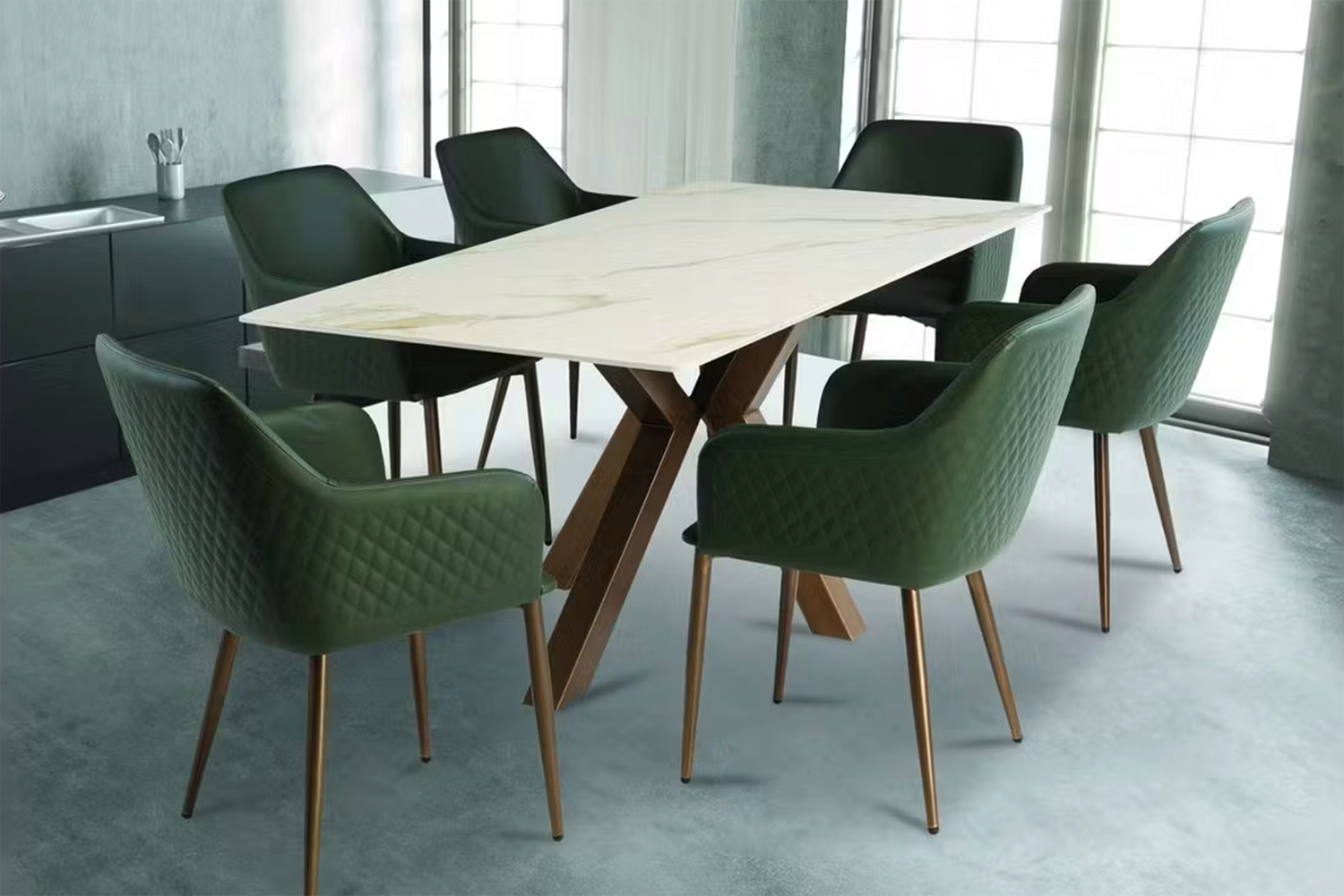 Regency Dining Chairs | Leather | Dark Green | Set of 2