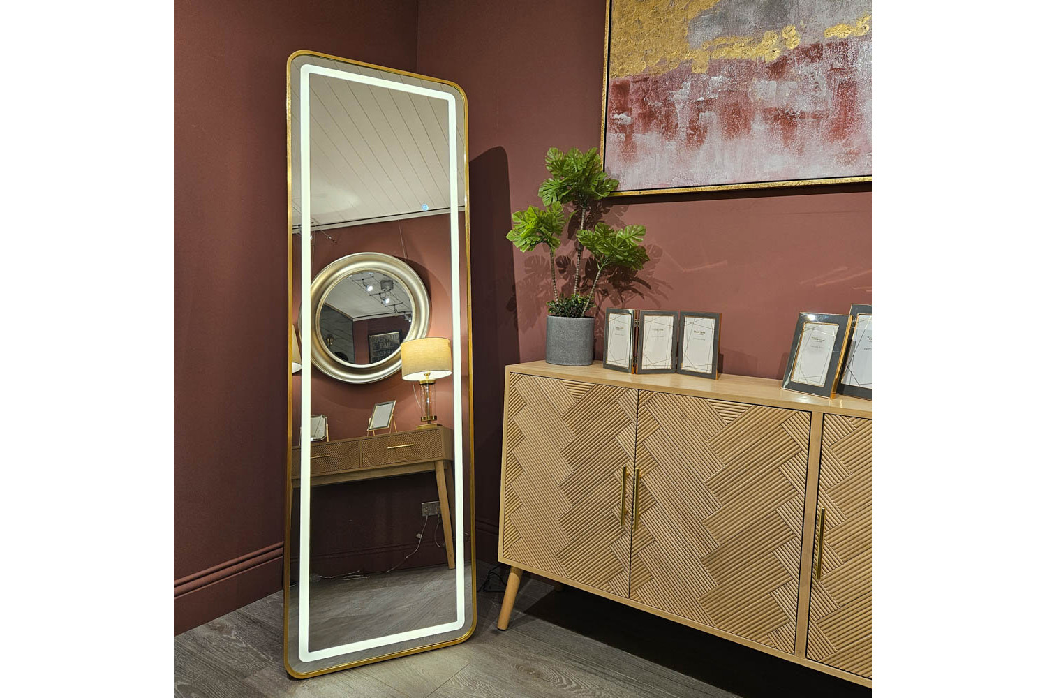 Modena LED Cheval Mirror | Gold | 160 x 50 cm