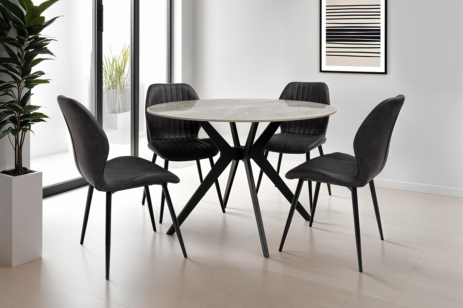 Toby Dining Set | Table & 4 x Chairs | Grey/Black