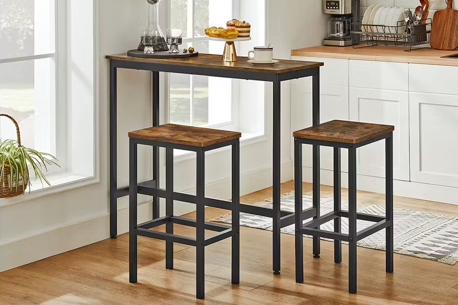 Vasagle Dining Set | Table & 2 Bar Stools | Rustic Brown/Black