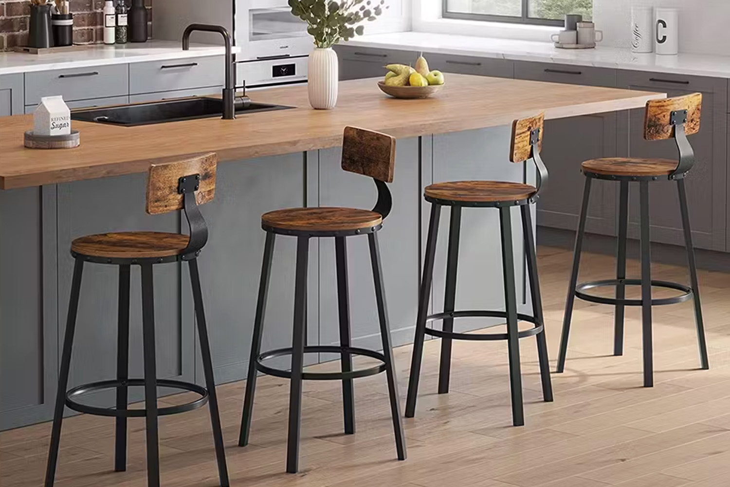 Vasagle Bar Stools | High Back | Rustic Brown/Black | Set of 2