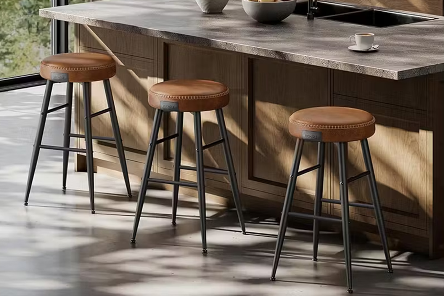 Vasagle Bar Stools | Echo Collection | Low | Caramel Brown | Set of 2