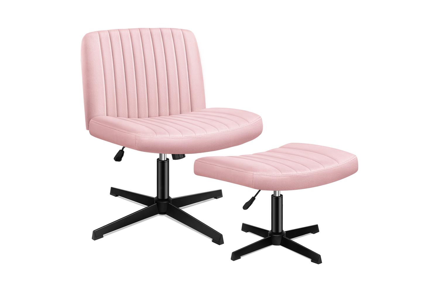 Elfordson Cross Legged Office Chair with Ottoman | Pink